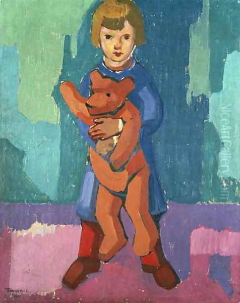 Boy with a Teddy Bear Oil Painting by Axel Torneman