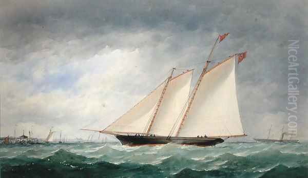 Schooner Yacht off Ryde, Isle of Wight Oil Painting by Charles Taylor