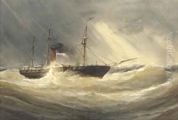 A paddle steamer in a squall Oil Painting by Charles Taylor