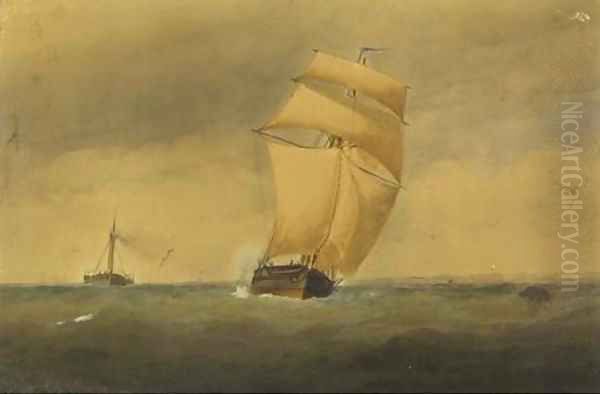 A sailing trader and paddle tug running down Channel Oil Painting by Charles Taylor