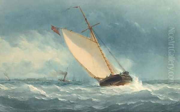 A coastal trader heeling in the breeze Oil Painting by Charles Taylor