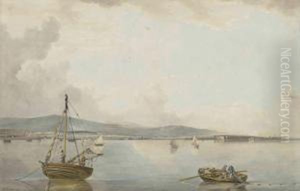 The Bay Of Dublin From The South-east, With The Port Of Dublin Tothe Far Right Oil Painting by Francis Wheatley