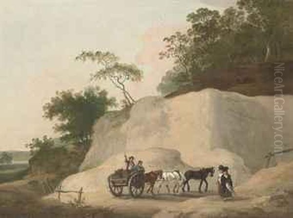 A Rocky Landscape With A Horse-drawn Wagon And Figures On Atrack Oil Painting by Francis Wheatley