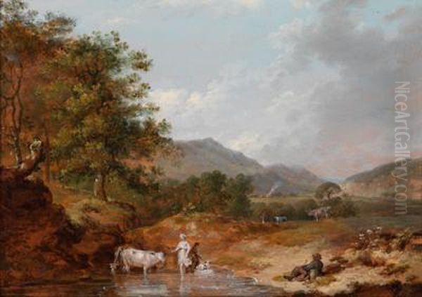 Kuhhirten Und Vieh An Einemfluss In Den Bergen Des Glen Molaur Oil Painting by Francis Wheatley