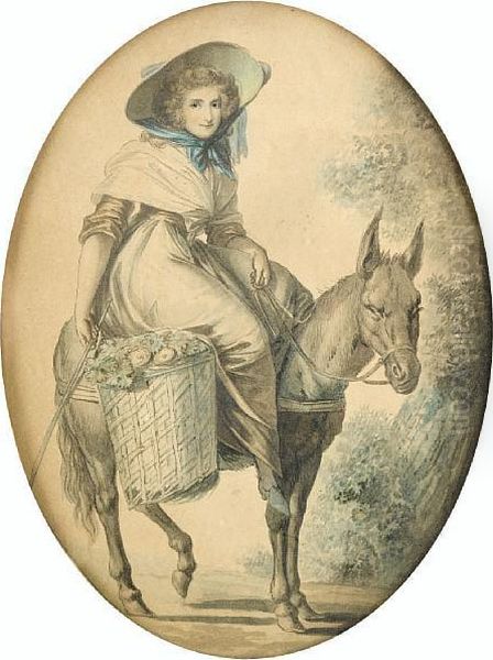 A Lady Riding A Donkey With Panniers Offlowers Oil Painting by Francis Wheatley