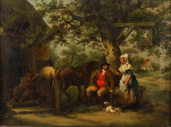 Travellers Outside A Tavern Oil Painting by Francis Wheatley