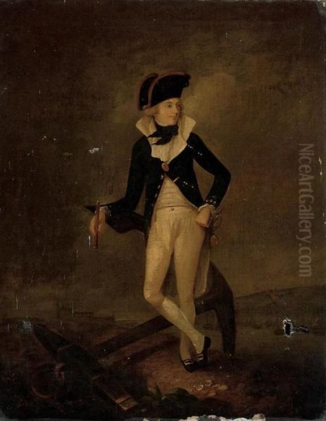 Portrait Of A Naval Officer, Full-length, In Uniform, A Telescope In His Right Hand Oil Painting by Francis Wheatley