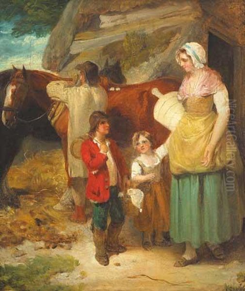 A Dairy Maid With Farmer, His Horse And Twochildren Oil Painting by Francis Wheatley