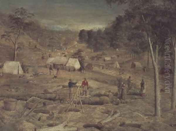 Mining camp at Bathurst, c.1851 Oil Painting by E. Tulloch