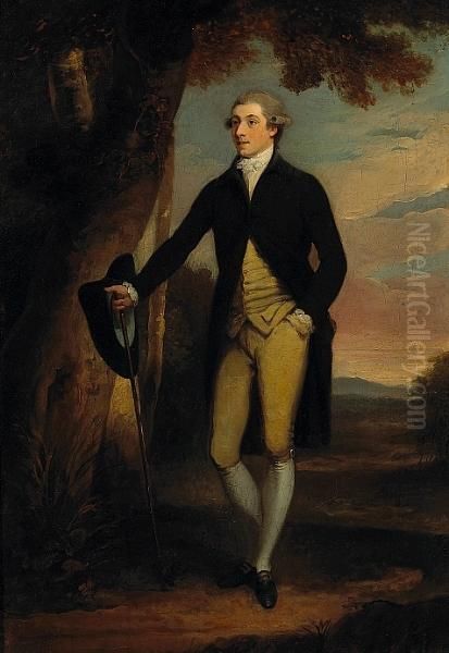 A Portrait Of Gentleman, 
Full-length, In A Landscape, Thought To Be Richard Brinsley Sheridan Oil Painting by Francis Wheatley