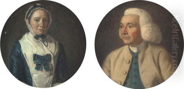 Portrait Of A Gentleman, Small 
Bust-length, In A Brown Coat Andblue Waistcoat; And Portrait Of A Lady, 
Small Bust-length, In Ablue Dress Oil Painting by Francis Wheatley