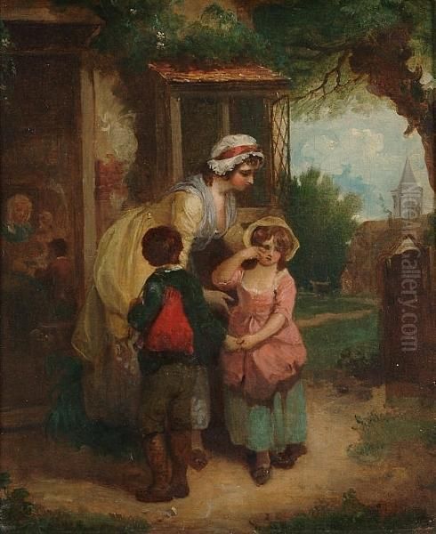 'the School Door'(tenderness Persuading Reluctance) With A Companion, 'the Cottage Door' Oil Painting by Francis Wheatley