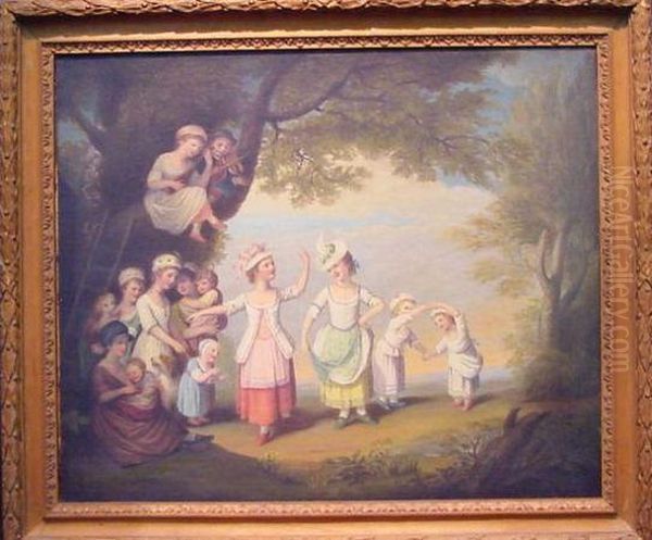 Children Dancing In A Landscape Oil Painting by Francis Wheatley