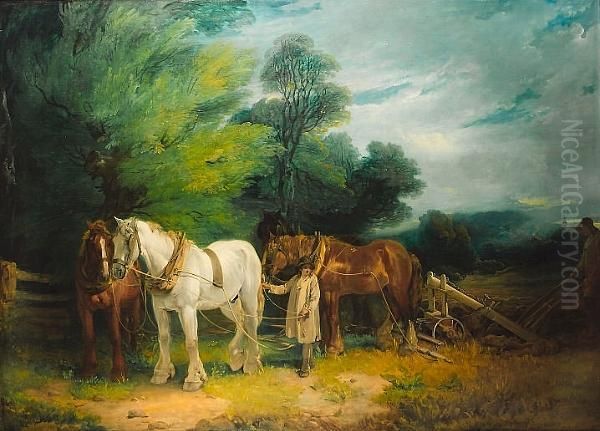 A Ploughman And His Team By A Wood Oil Painting by Francis Wheatley