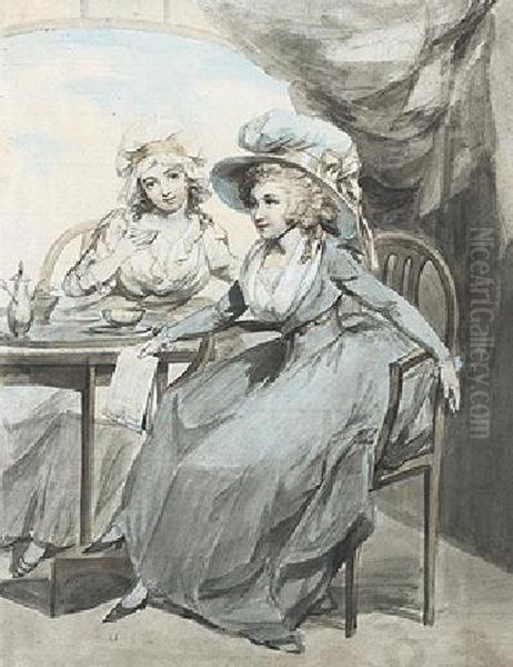 Ladies In An Interior Drinking Tea Oil Painting by Francis Wheatley