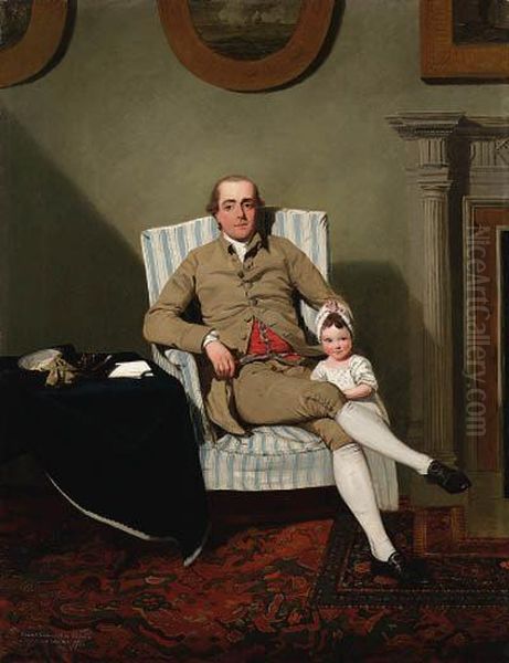 Double Portrait Of Robert 
Grimston Of Neswick, Yorkshire,full-length, Seated, In A Buff Coat And 
Breeches And His Eldestdaughter Lucy, Later Lady Wilmot, In An Interior Oil Painting by Francis Wheatley