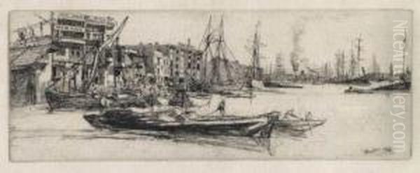 Thames Wharehouses Oil Painting by James Abbott McNeill Whistler