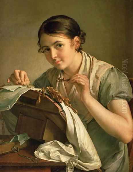 The Lacemaker, 1823 Oil Painting by Vasili Andreevich Tropinin