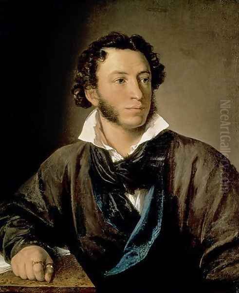 Portrait of Alexander Pushkin 1799-1837 Oil Painting by Vasili Andreevich Tropinin