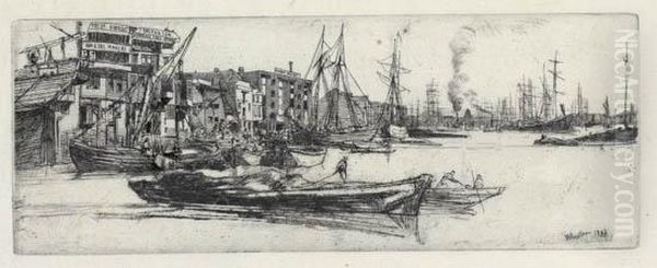 Thames Warehouses Oil Painting by James Abbott McNeill Whistler