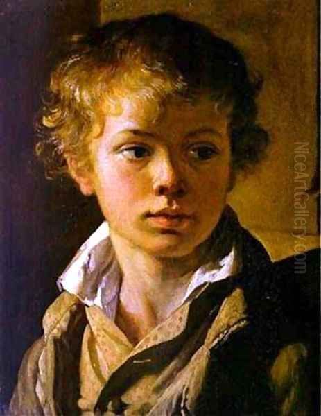 Head Of A Boy Portrait Of Av Tropinin 1818 Oil Painting by Vasili Andreevich Tropinin