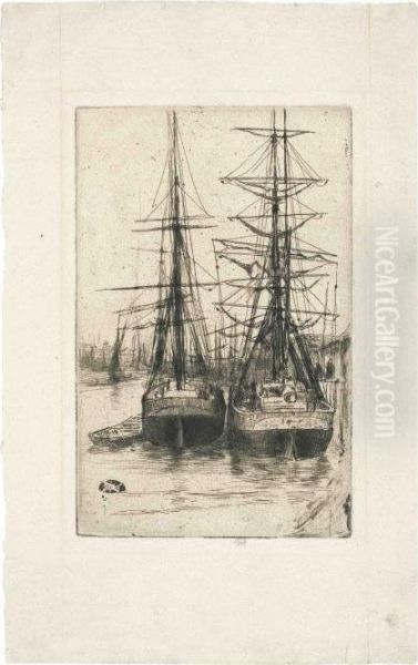 Two Ships Oil Painting by James Abbott McNeill Whistler