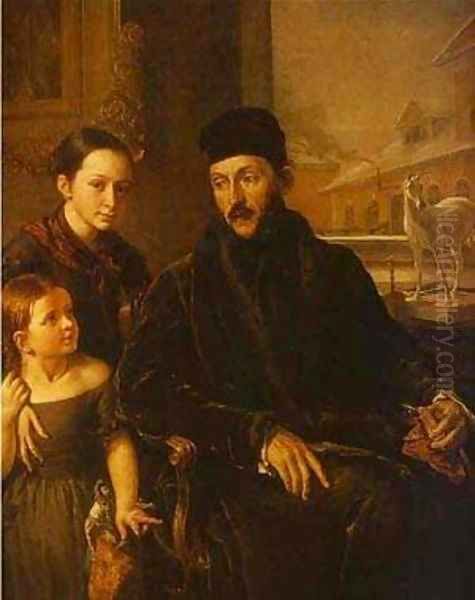 Portrait Of DP Voyeikov With His Daughter And The Governess Miss Sorock 1842 Oil Painting by Vasili Andreevich Tropinin