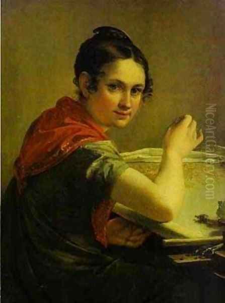 Gold Embroideress 1826 Oil Painting by Vasili Andreevich Tropinin