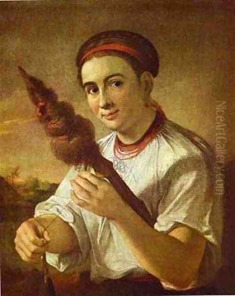 A Spinner 1820s Oil Painting by Vasili Andreevich Tropinin