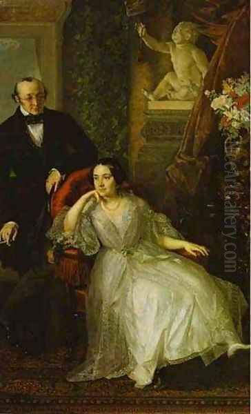 Portrait Of NI And NM Behr 1850 Oil Painting by Vasili Andreevich Tropinin