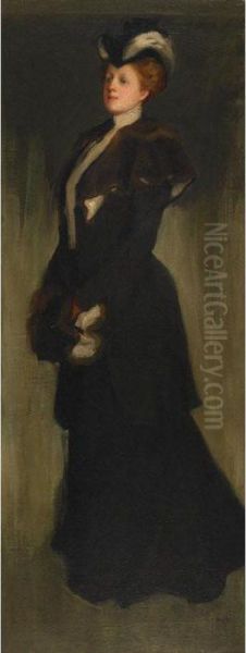 A Red Haired Woman Standing Full Length Oil Painting by James Abbott McNeill Whistler