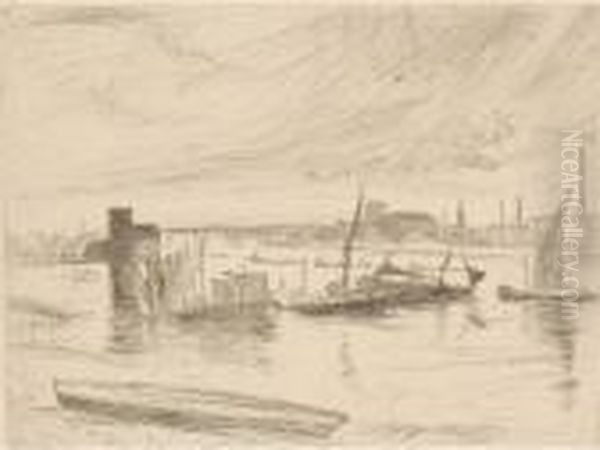 Cadogan Pier, Battersea Early Morn Oil Painting by James Abbott McNeill Whistler