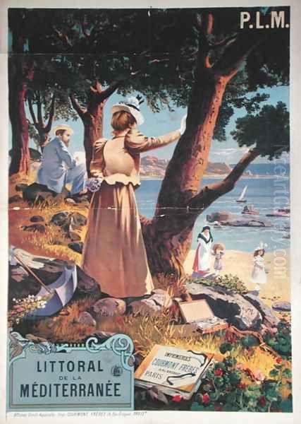 Poster advertising the P.L.M. Railway Paris-Lyon-Mediterranee to the Mediterranean coast, before 1899 Oil Painting by Henri-Garnier Tanconville