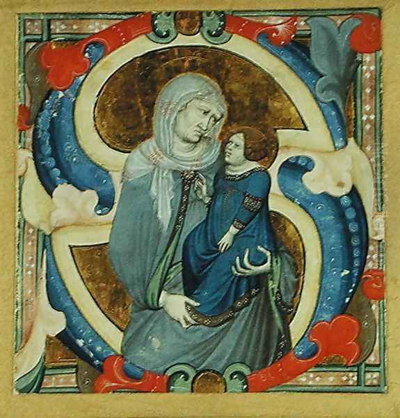 Historiated initial S depicting St. Anne and the Virgin Oil Painting by Niccolo di ser Sozzo Tegliacci