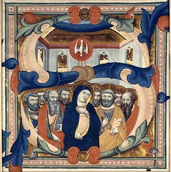 Historiated initial S depicting the Descent of the Holy Spirit, mid 14th century Oil Painting by Niccolo di ser Sozzo Tegliacci