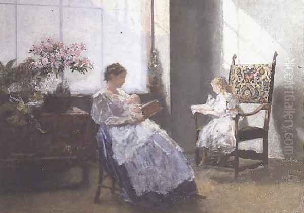 Mrs Masarai and her Daughter, 1896 Oil Painting by Hans Tichy