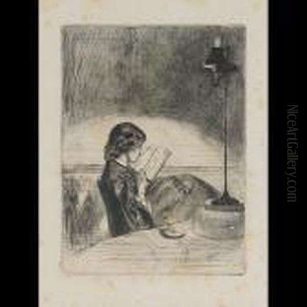 Reading By Lamplight, 1858 [kennedy 32] Oil Painting by James Abbott McNeill Whistler