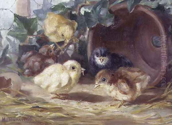 Five Chickens Oil Painting by Mabel Townesend