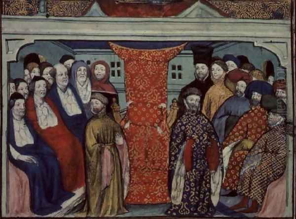 Harl 1319 f.57 The Parliament at Westminster deposes Richard II and proclaims the Duke of Lancaster King Henry IV, from the Histoire du Roy dAngleterre, Richard II Oil Painting by Master The Virgil