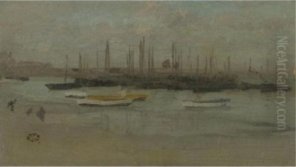 Blue And Opal: Herring Fleet Oil Painting by James Abbott McNeill Whistler