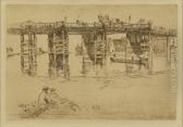 Old Putney Bridge. Unsigned. From The 4th (final) State. Oil Painting by James Abbott McNeill Whistler