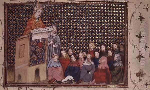 Harl 1319 f.12 Archbishop Arundel preaching in the cause of Henry, from the Histoire du Roy dAngleterre, Richard II Oil Painting by Master The Virgil