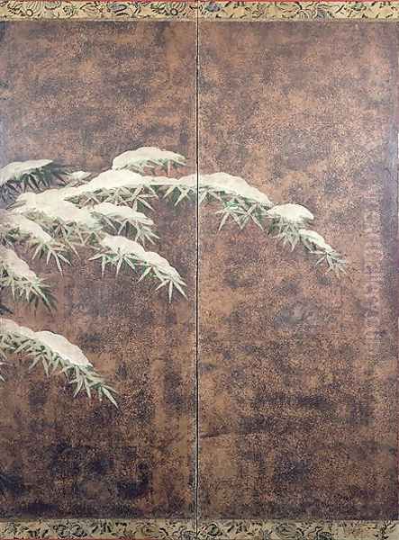 Bamboos under snow Oil Painting by Mitsuyoshi (Gyobu) (Kyuyoku) Tosa