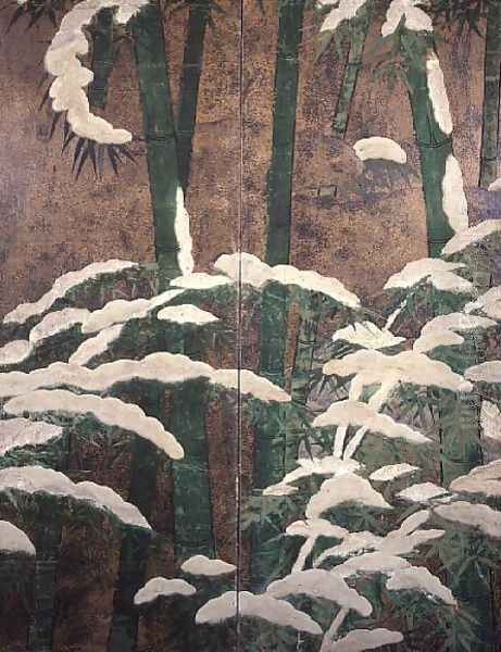 Bamboos under snow 3 Oil Painting by Mitsuyoshi (Gyobu) (Kyuyoku) Tosa