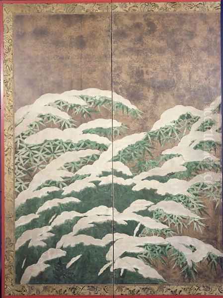 Bamboos under snow 2 Oil Painting by Mitsuyoshi (Gyobu) (Kyuyoku) Tosa