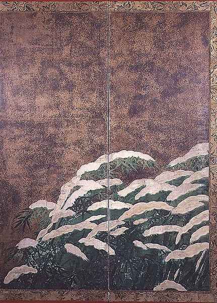 Bamboos under snow 4 Oil Painting by Mitsuyoshi (Gyobu) (Kyuyoku) Tosa