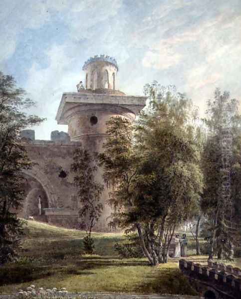 View of the Picturesque Park and Observatory at Tsarskoye Selo Oil Painting by J. Tearnof