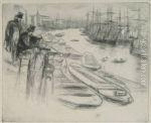 Gentlemansketching Overlooking A Harbour Oil Painting by James Abbott McNeill Whistler