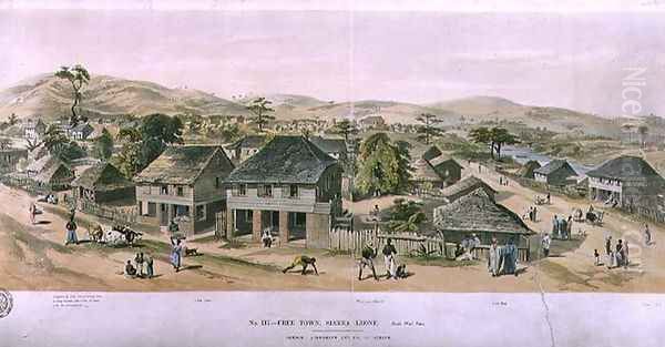 Free Town, Sierra Leone, south west view, pub. by Ackermann and Company Oil Painting by M. Terry