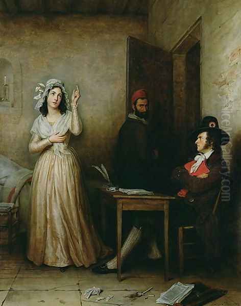 Charlotte Corday 1768-93 Questioned in her Cell, c.1836 Oil Painting by M.F. Thomas